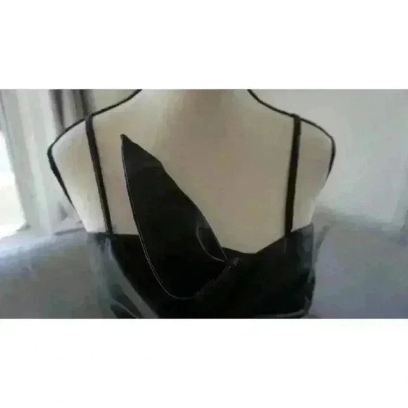 NWT The Drop Women's Black Faux Leather Bow Front Top by Signed Blake, Size S - Picture 11 of 16